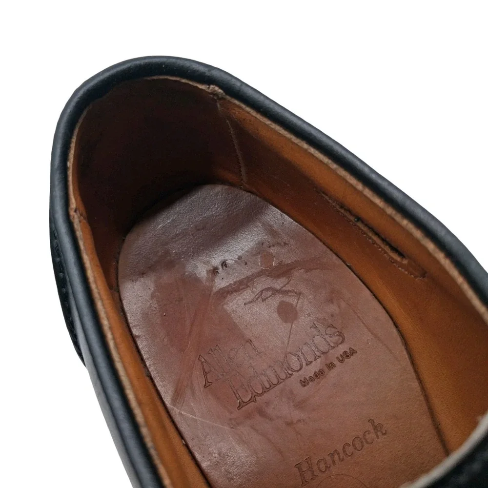 Allen Edmonds Hancock Shoes Mens Size 9 Black Leather Apron Toe Derby Made USA